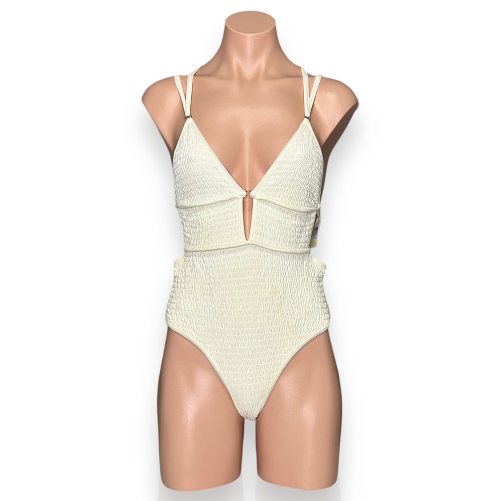 For Love & Lemons Cream Textured One-Piece Swimsuit